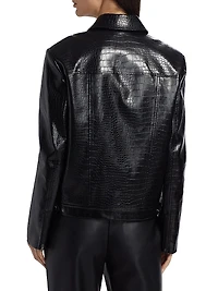 Juno Crocodile-Embossed Faux Leather Moto Jacket