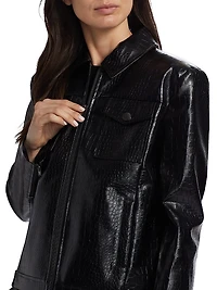 Juno Crocodile-Embossed Faux Leather Moto Jacket