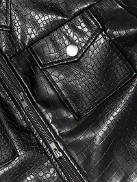 Juno Crocodile-Embossed Faux Leather Moto Jacket