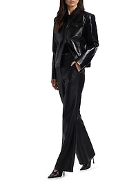 Juno Crocodile-Embossed Faux Leather Moto Jacket