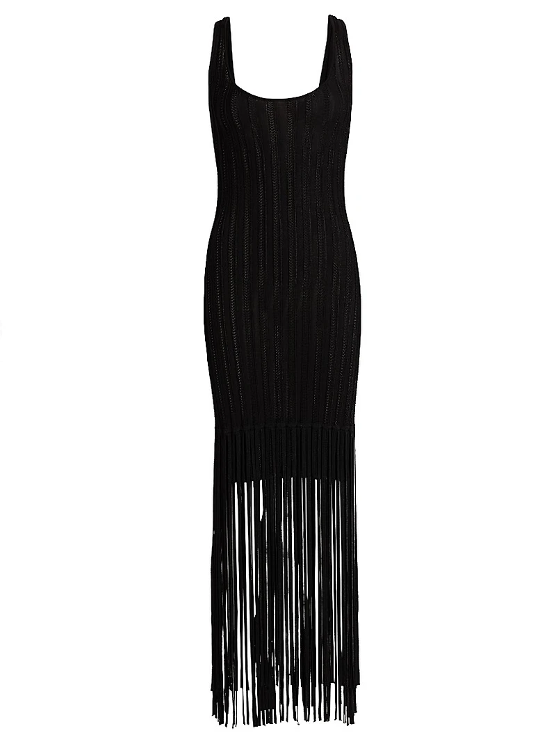 Lorelai Fringe-Trim Scoopneck Maxi Dress