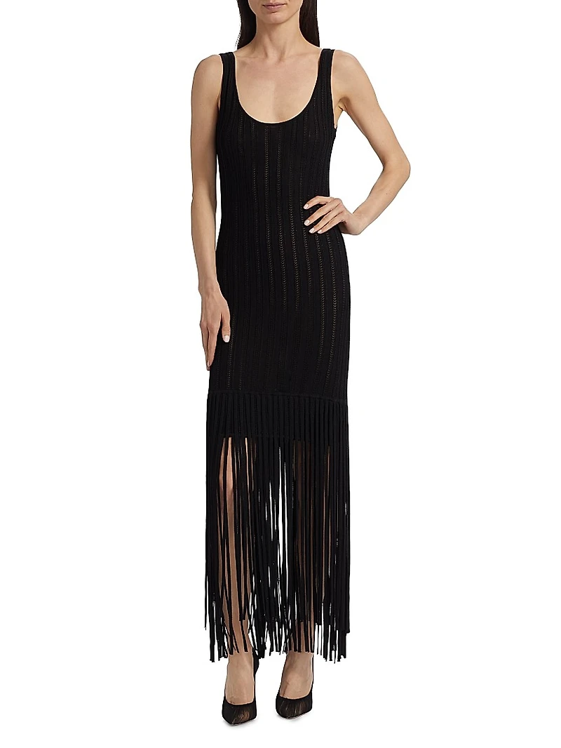 Lorelai Fringe-Trim Scoopneck Maxi Dress