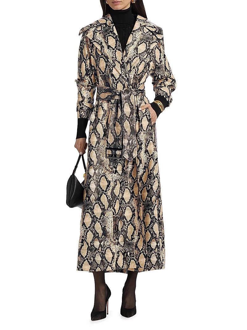 Chloe Snakeskin Faux Leather Trench Coat