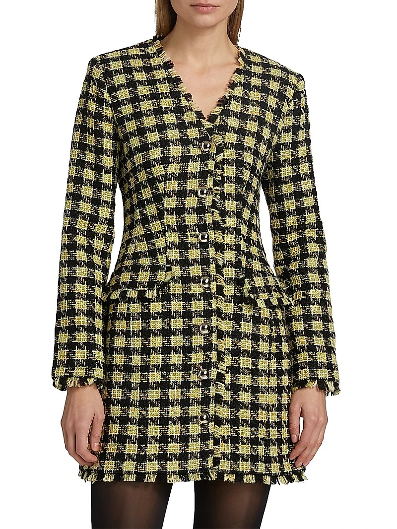 Mallory Strong-Shoulder Tweed Dress