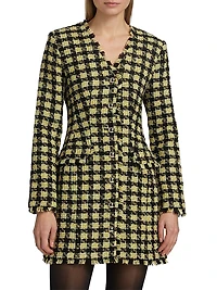 Mallory Strong-Shoulder Tweed Dress