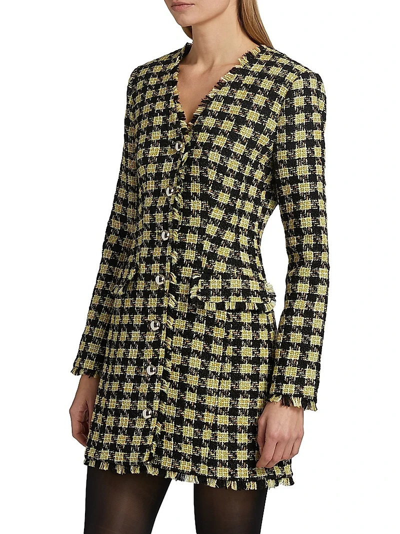 Mallory Strong-Shoulder Tweed Dress