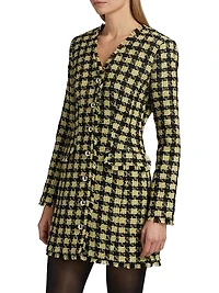 Mallory Strong-Shoulder Tweed Dress