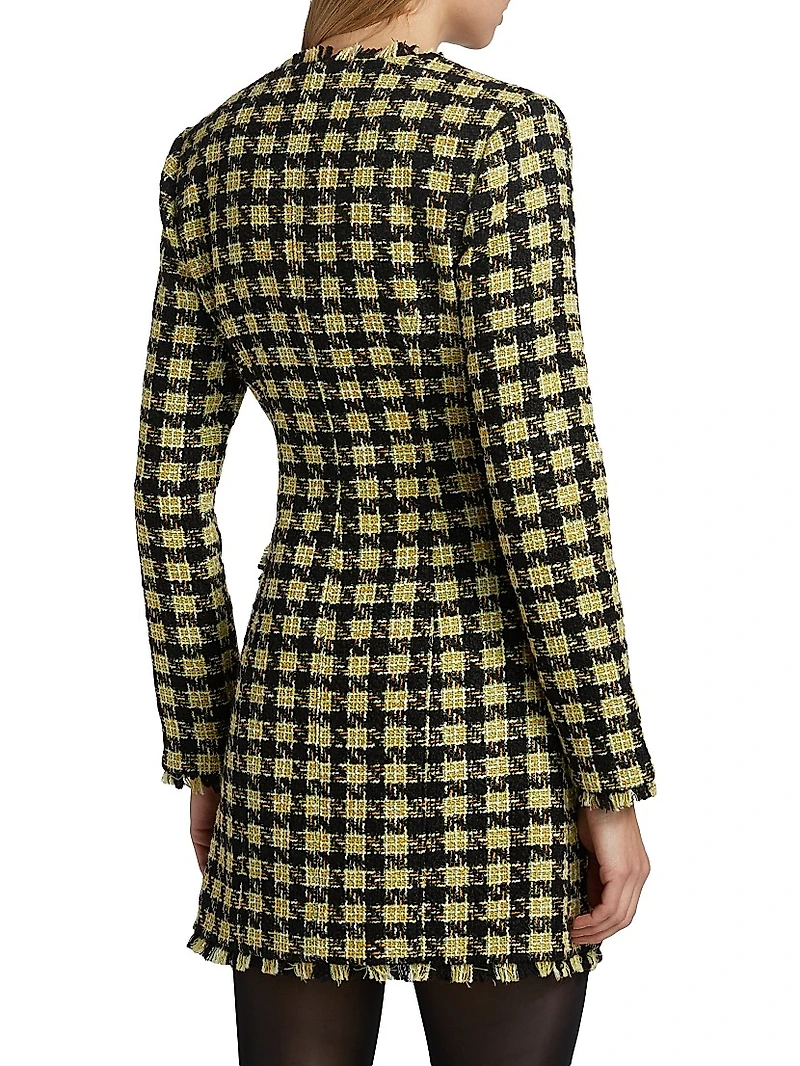 Mallory Strong-Shoulder Tweed Dress
