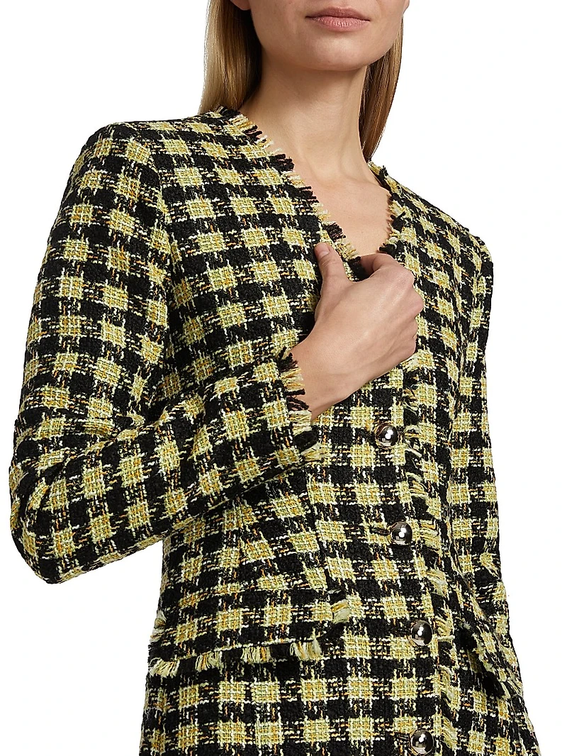 Mallory Strong-Shoulder Tweed Dress