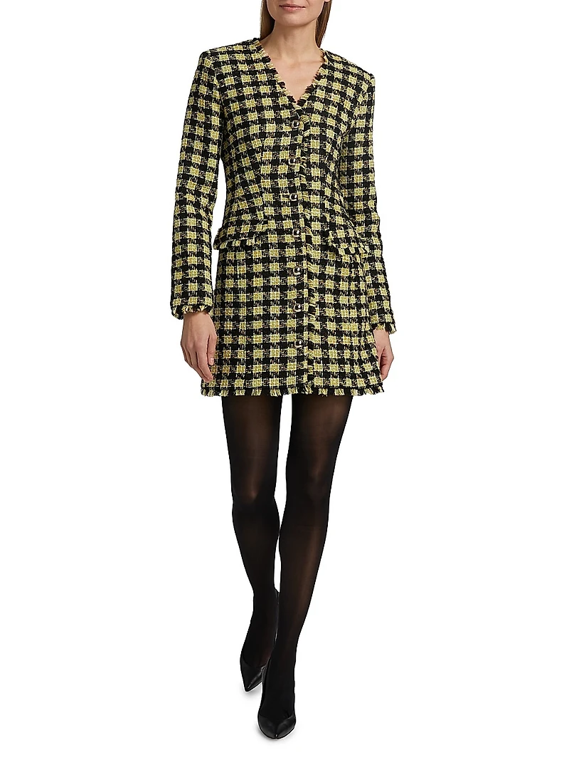 Mallory Strong-Shoulder Tweed Dress