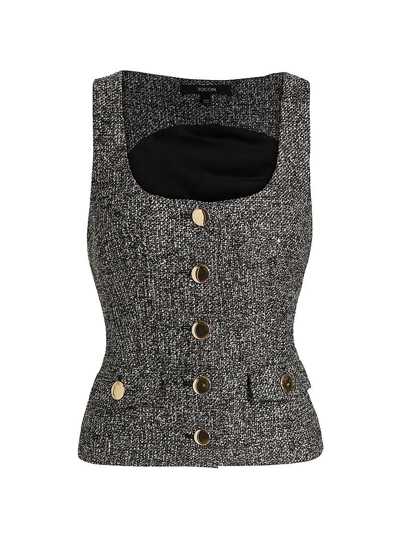 Georgia Tweed Button-Front Top