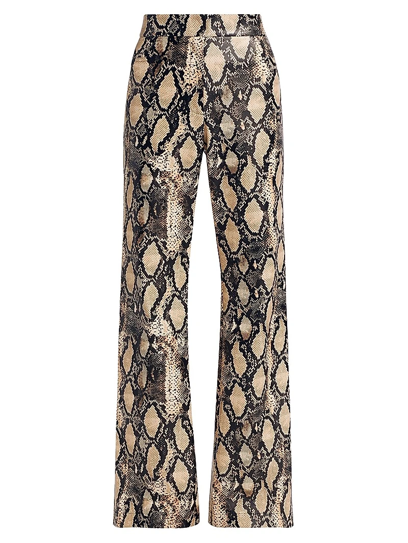 Gaia Snakeskin-Embossed Vegan Leather Pants