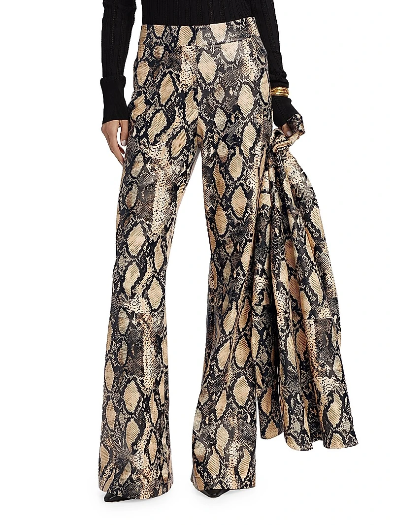Gaia Snakeskin-Embossed Vegan Leather Pants