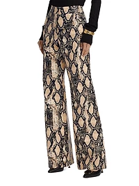 Gaia Snakeskin-Embossed Vegan Leather Pants
