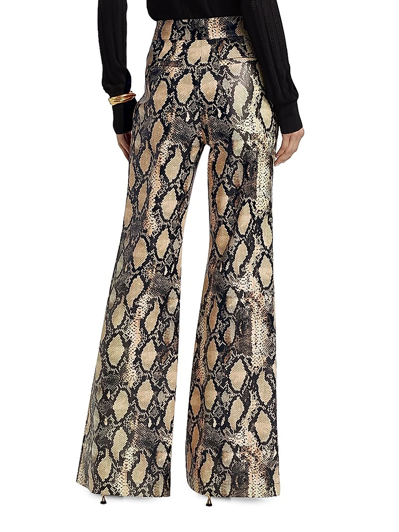 Gaia Snakeskin-Embossed Vegan Leather Pants