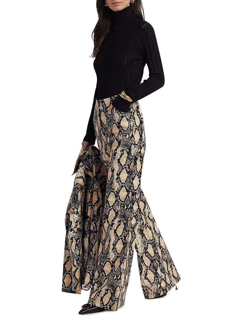 Gaia Snakeskin-Embossed Vegan Leather Pants