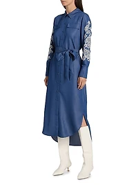 Embroidered Belted Midi-Dress