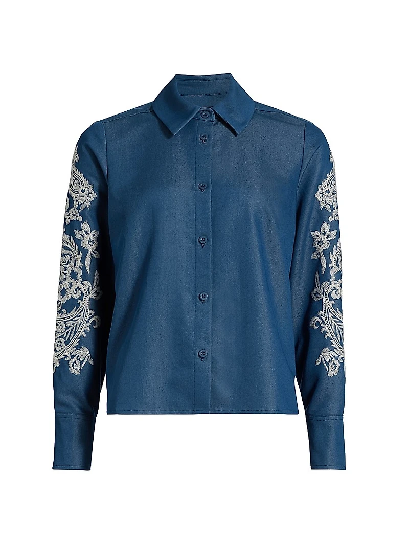 Embroidered Chambray Button-Front Shirt