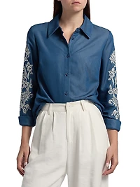 Embroidered Chambray Button-Front Shirt