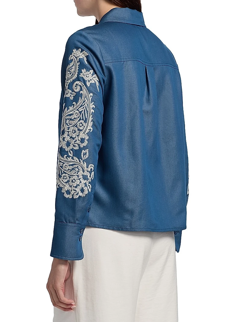 Embroidered Chambray Button-Front Shirt