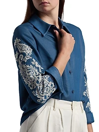 Embroidered Chambray Button-Front Shirt