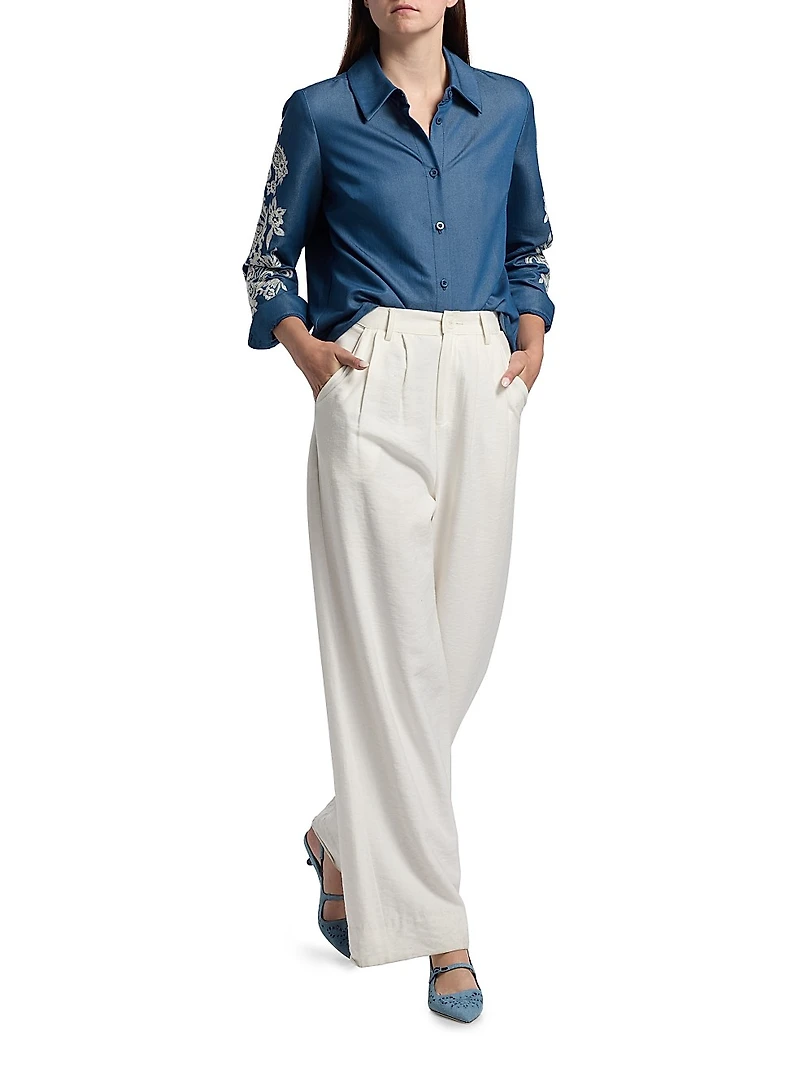 Embroidered Chambray Button-Front Shirt