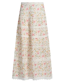 Floral Crochet-Trim Midi-Skirt