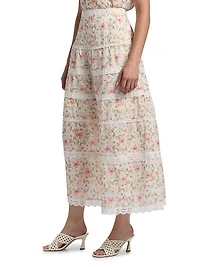 Floral Crochet-Trim Midi-Skirt