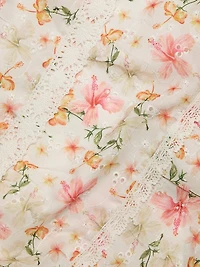 Floral Crochet-Trim Midi-Skirt