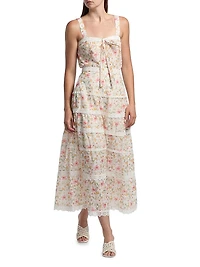 Floral Crochet-Trim Midi-Skirt