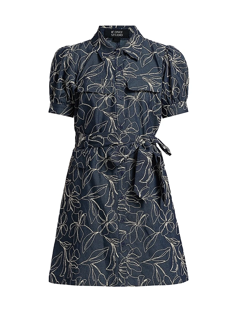 Embroidered Denim Mini-Shirtdress