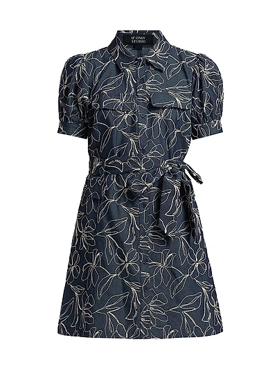 Embroidered Denim Mini-Shirtdress
