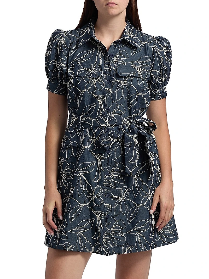 Embroidered Denim Mini-Shirtdress