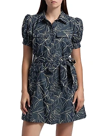 Embroidered Denim Mini-Shirtdress