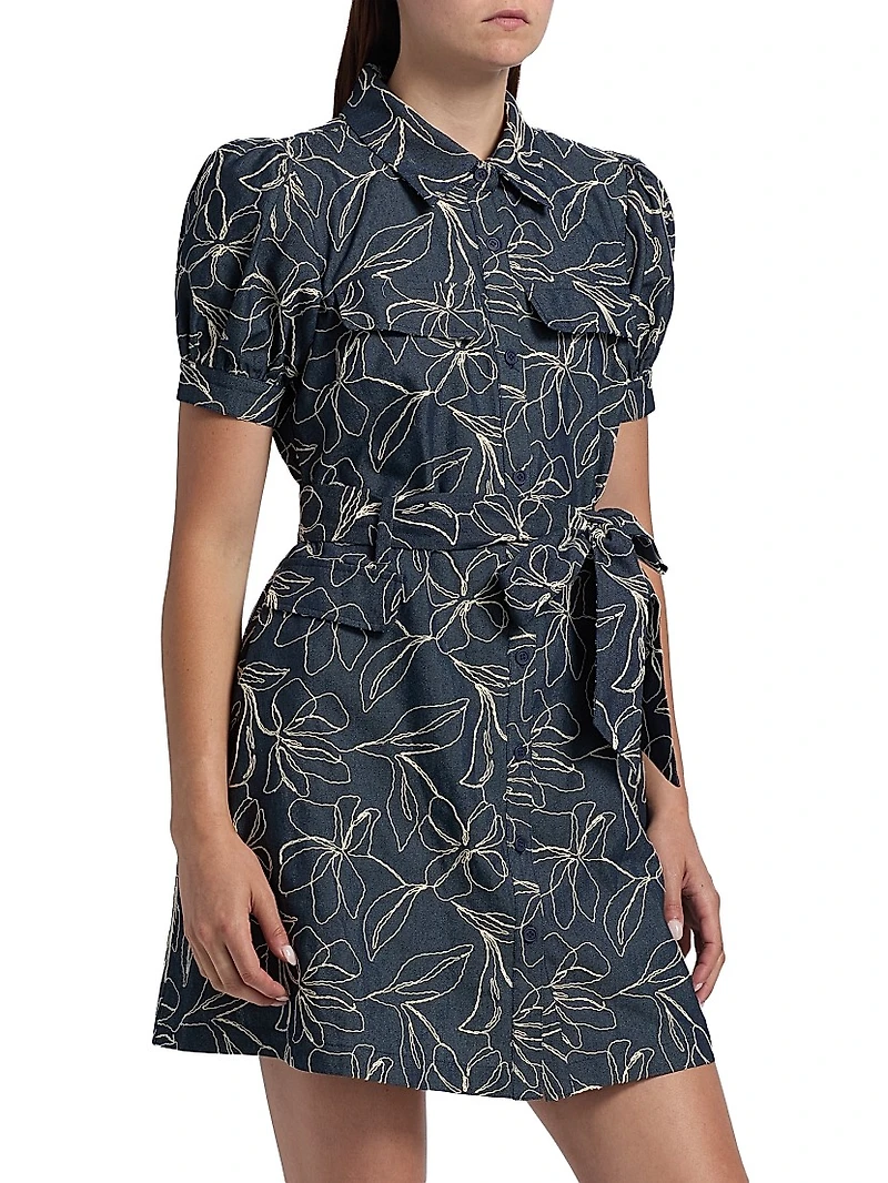 Embroidered Denim Mini-Shirtdress