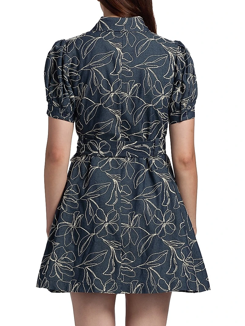 Embroidered Denim Mini-Shirtdress