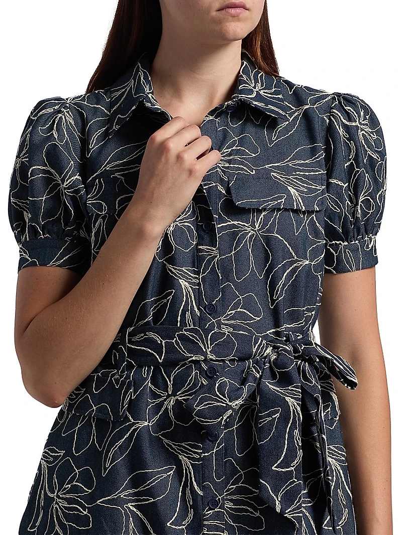 Embroidered Denim Mini-Shirtdress