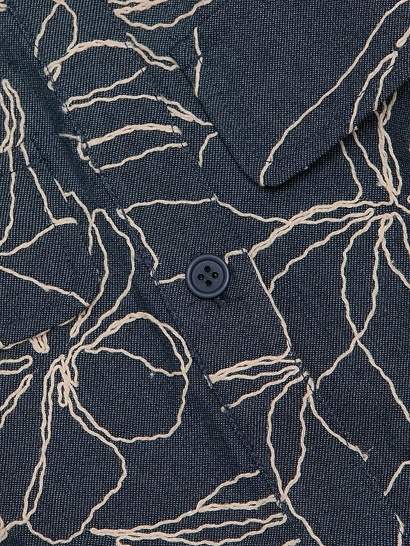 Embroidered Denim Mini-Shirtdress