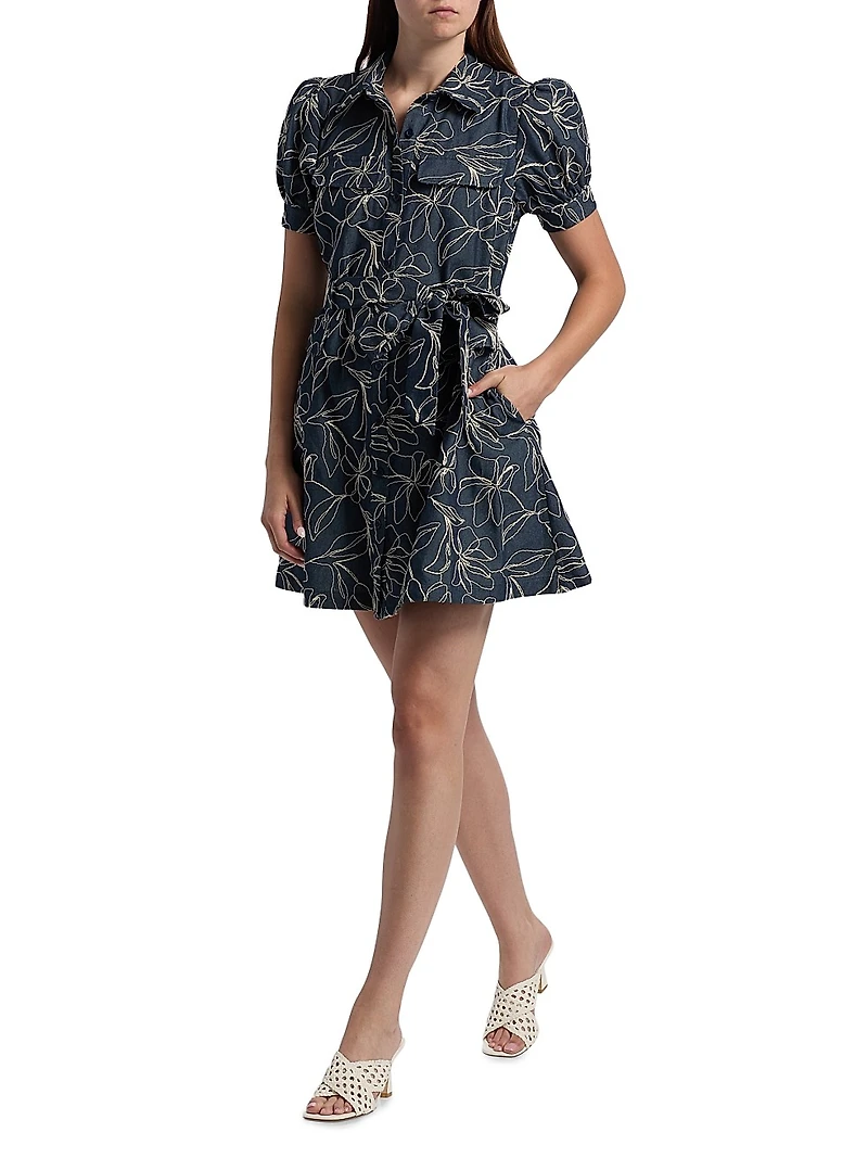 Embroidered Denim Mini-Shirtdress