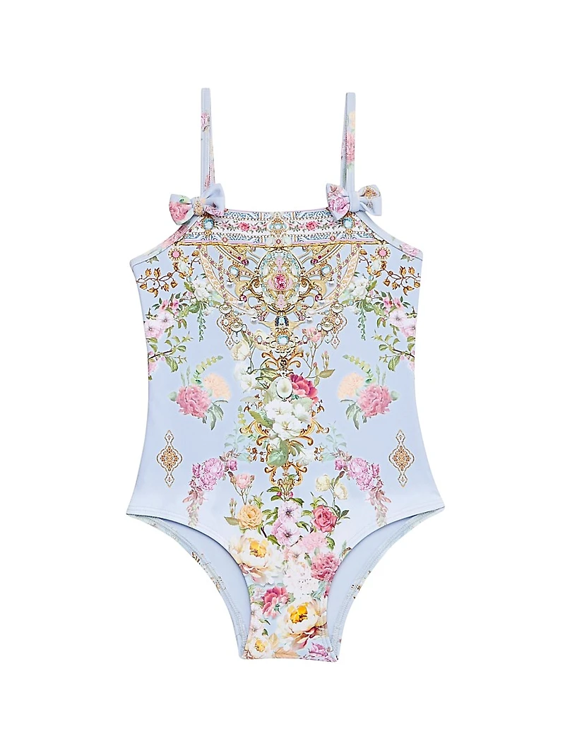 Baby Girl's & Little Bow Print One-Piece
