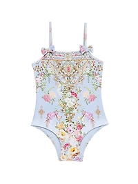 Baby Girl's & Little Bow Print One-Piece