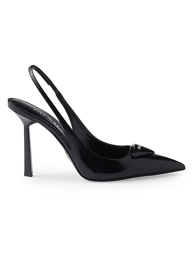 Brushed Leather 100MM Slingback Pumps