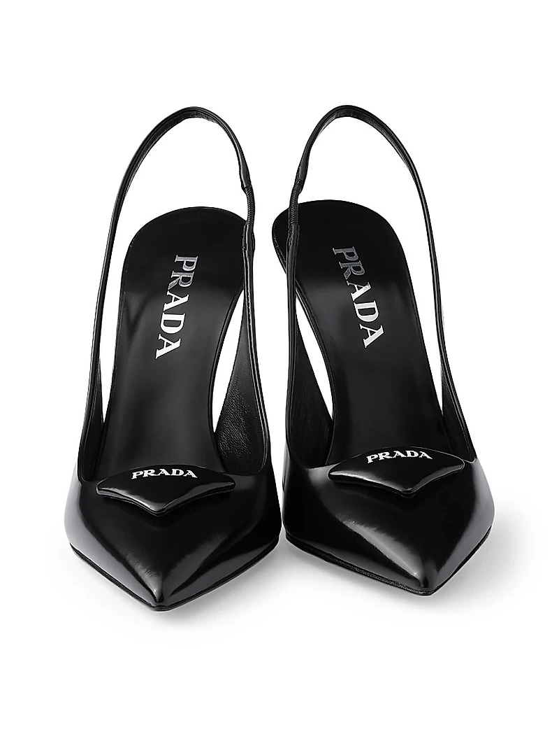 Brushed Leather 100MM Slingback Pumps