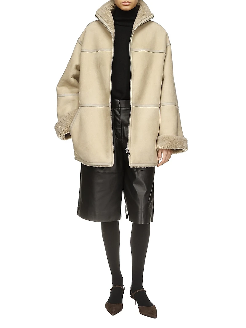 Oversized Shearling-Lined Coat