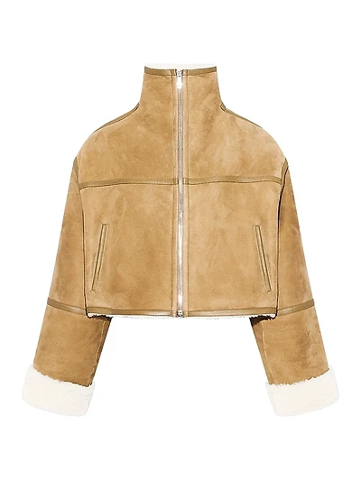 Veste Shearling Zip-Front Crop Jacket