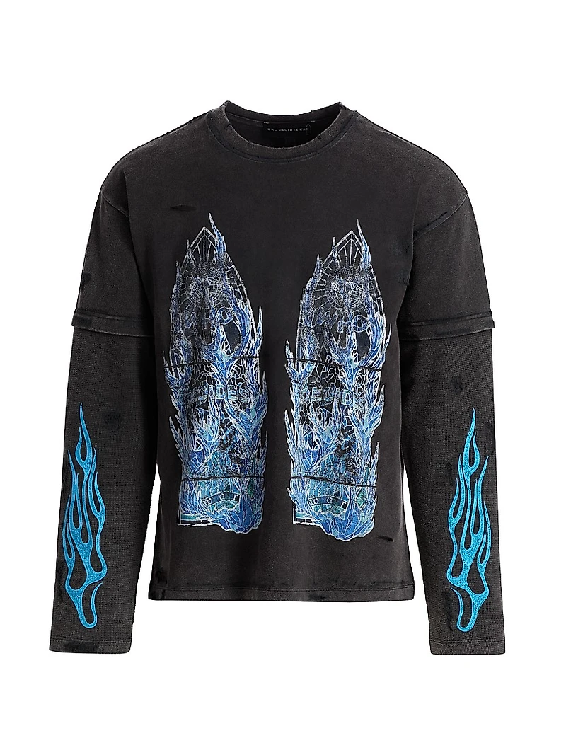 Flame Glass Layered Long-Sleeve Jersey T-Shirt