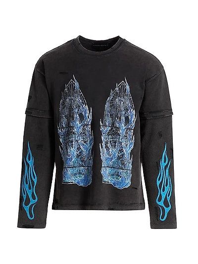 Flame Glass Layered Long-Sleeve Jersey T-Shirt