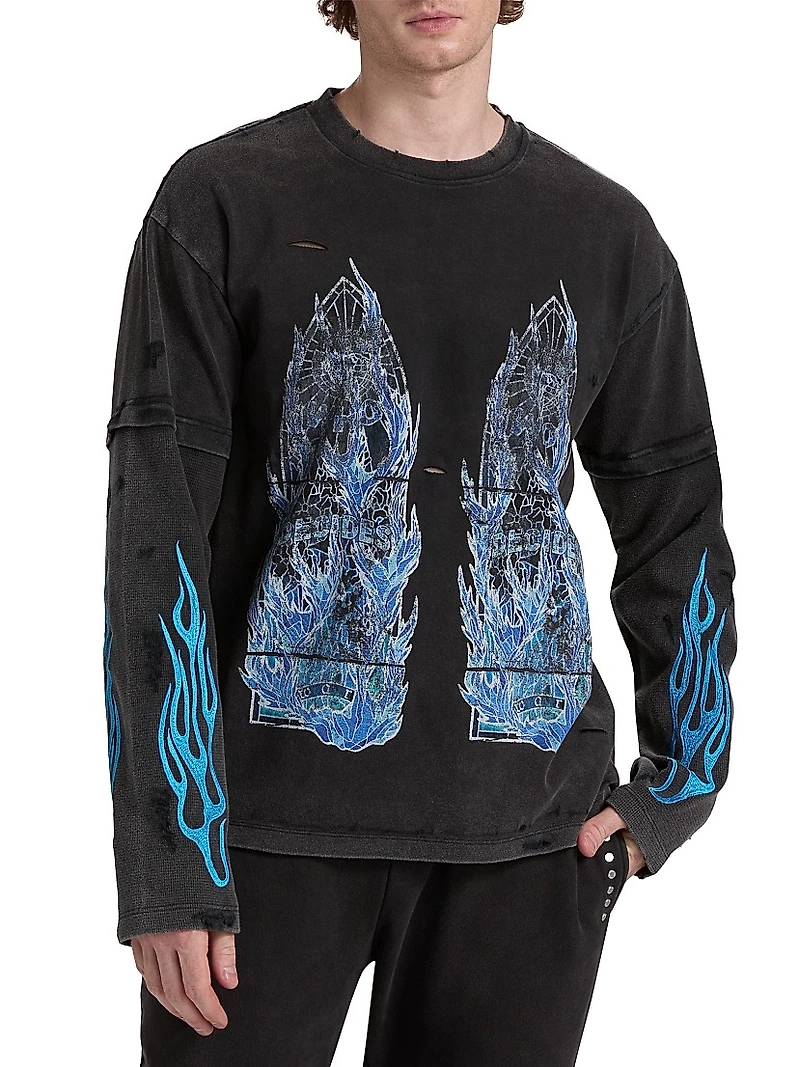 Flame Glass Layered Long-Sleeve Jersey T-Shirt