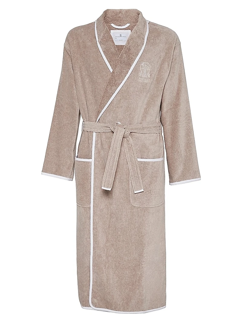 Cotton Terrycloth Bathrobe with Linen Trims