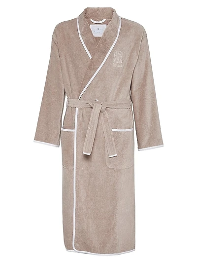 Cotton Terrycloth Bathrobe with Linen Trims